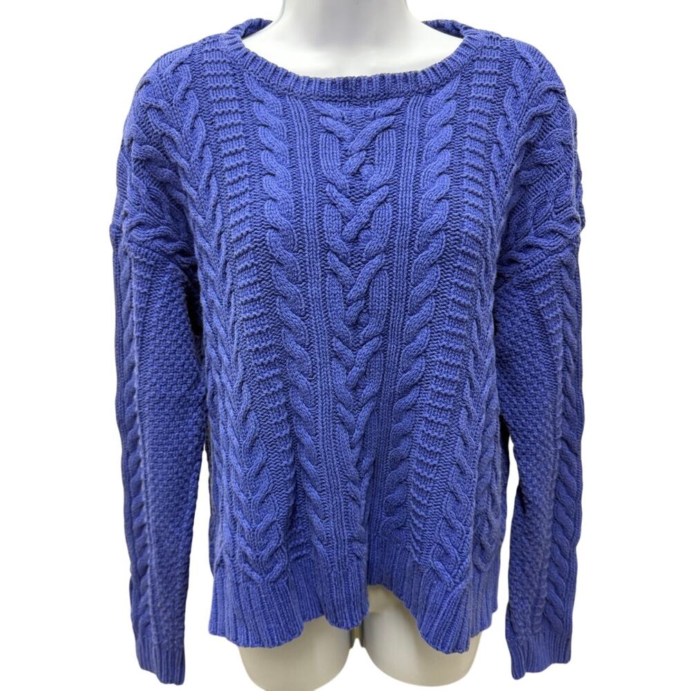 VTG 90'S RALPH LAUREN Womens XL CABLE KNIT Cotton SWEATER purple heavy